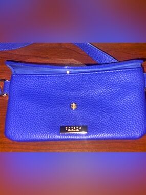 Escada Royal Blue Pebbled Crossbody Bag with Gold Accents